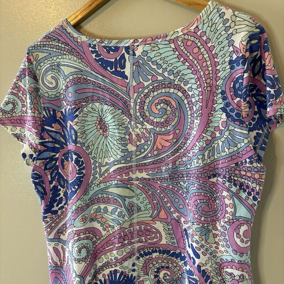 T By Talbots Paisley Top Purple Blue Short Sleeves Sz Large Petite - Picture 6 of 7
